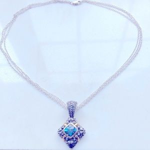 BJC 14k gold and Sterling silver blue topaz necklace. With 3 strands cha…